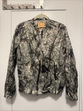 Massimo Dutti Green and Cream Leaf-Print Jacket - packable in pouch